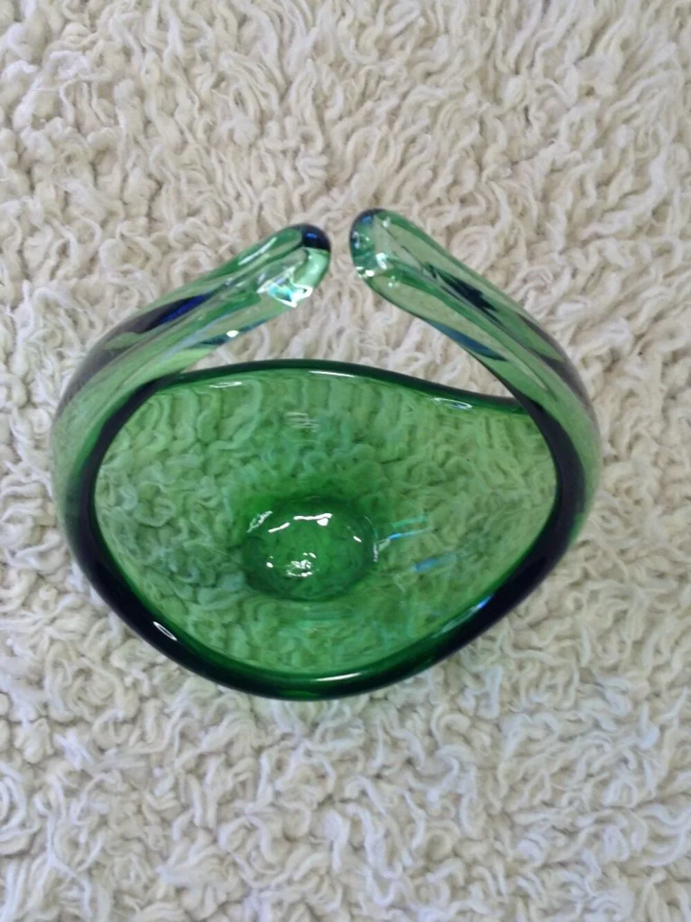 VTG Art Glass Murano-like Swung Bowl/Basket Green Poss Viking Collectible MCM